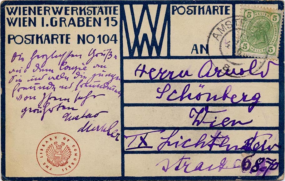 Gustav Mahler an Arnold Schönberg, Postkarte vom 9.12.1907 Gustav Mahler an Arnold Schönberg, Postkarte vom 9.12.1907